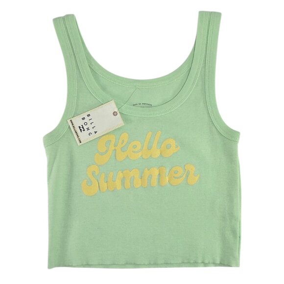 BILLABONG Hello Summer Crop Tank Top Sz S Mint Green Yellow Graphic 100% Cotton - Picture 2 of 12